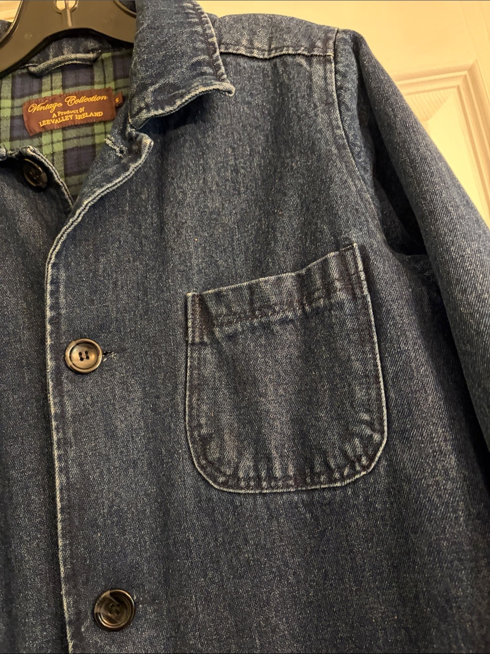 Men’s Vintage Lee Valley Dark Blue Denim Chore Button Up Jacket Size Small